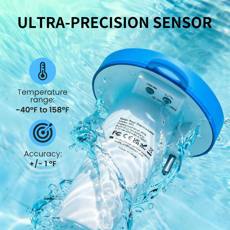 Solar Pool Thermometer Floating, Digital Swimming Pool Thermometer, IPX8 Waterproof with Double Sided Display for Pond, Hot Tub, Aquarium (Dark Blue) Dark Blue