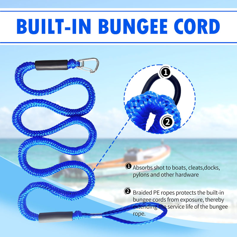 Bungee Dock Line with Stainless Steel Clip Boat Rope Mooring String with Foam Float for Docking,Kayak,Watercraft,SeaDoo,Pontoon,Canoe,Power Boat Accessory,7-10ft (Blue,with One Hook Blue 7FT-with One Hook - BeesActive Australia