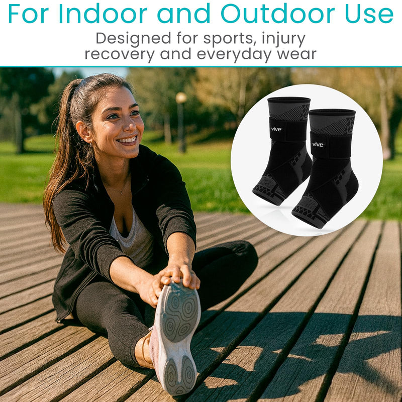 Vive Ankle Compression Sleeves with Straps - Brace for Women and Men - Support Wrap for Achilles Tendonitis, Sprains, Plantar Fasciitis, Pain Relief - 2 Pack (Large) Large - BeesActive Australia