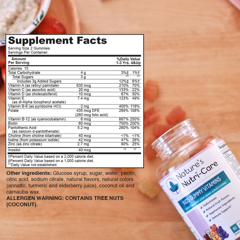 Nature's Nutri-Care Kids Gummy Vitamins - Kid Multivitamin Gummies with Vitamin C & D, Folate & Zinc Vitamins for Immunity Support, Grow & Gain Toddler Smart Focus