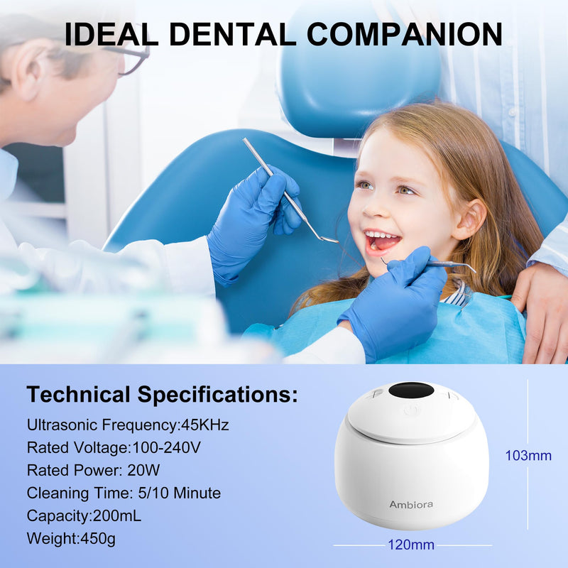 Ultrasonic Retainer Cleaner Machine, 45kHz ultrasonic cleaner for denture/Jewelry/Toothbrush with 4 Cleaning Modes, Digital Timer, 200ML Mouth Guard Cleaner for Aligner Ivory