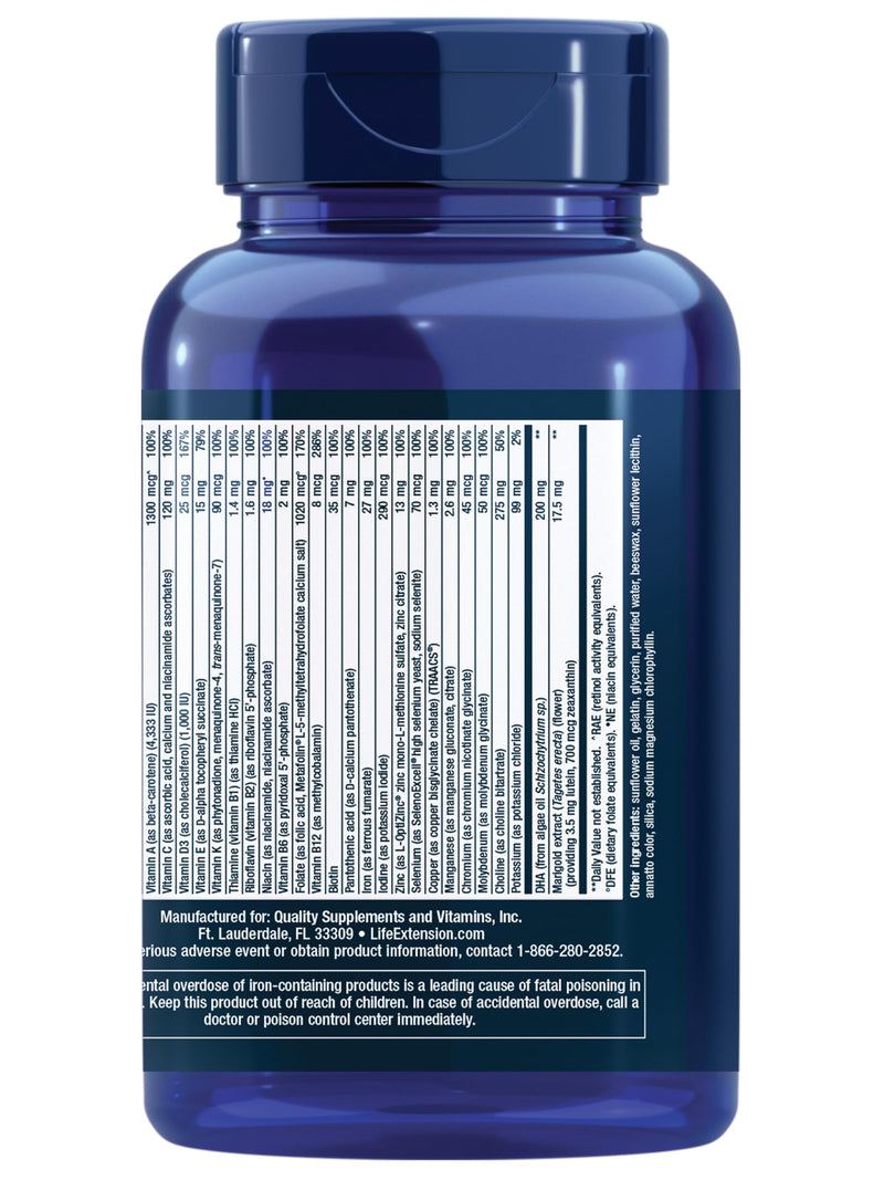 Life Extension Prenatal Advantage, Women‚Äôs multivitamin, Baby Support, folic Acid, Choline, omega-3s, Vitamin C, D3, B1, B6, B12, zinc, niacin, Gluten Free, Non-GMO, 120 softgels - BeesActive Australia