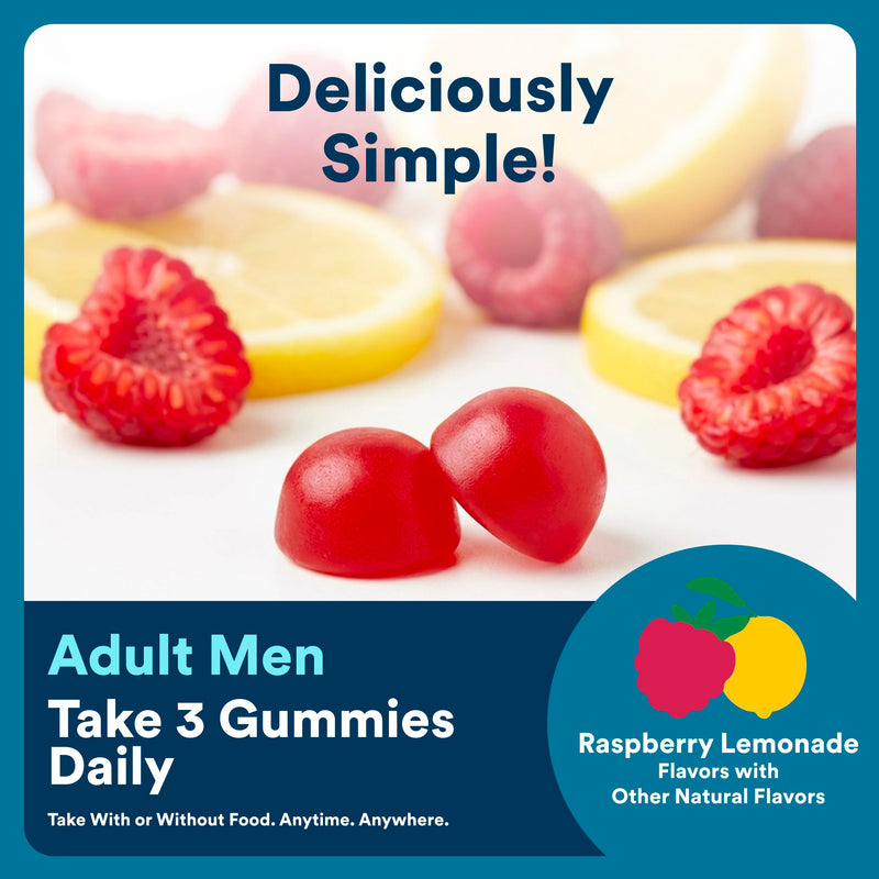 SmartyPants Men's Multivitamin Gummies with Omega 3 DHA/EPA, Methylfolate, Vitamin D3, C, B12, B6, A, K, Zinc, Raspberry Lemonade Flavor, 90 Count (30 Day Supply) Multi + Omega