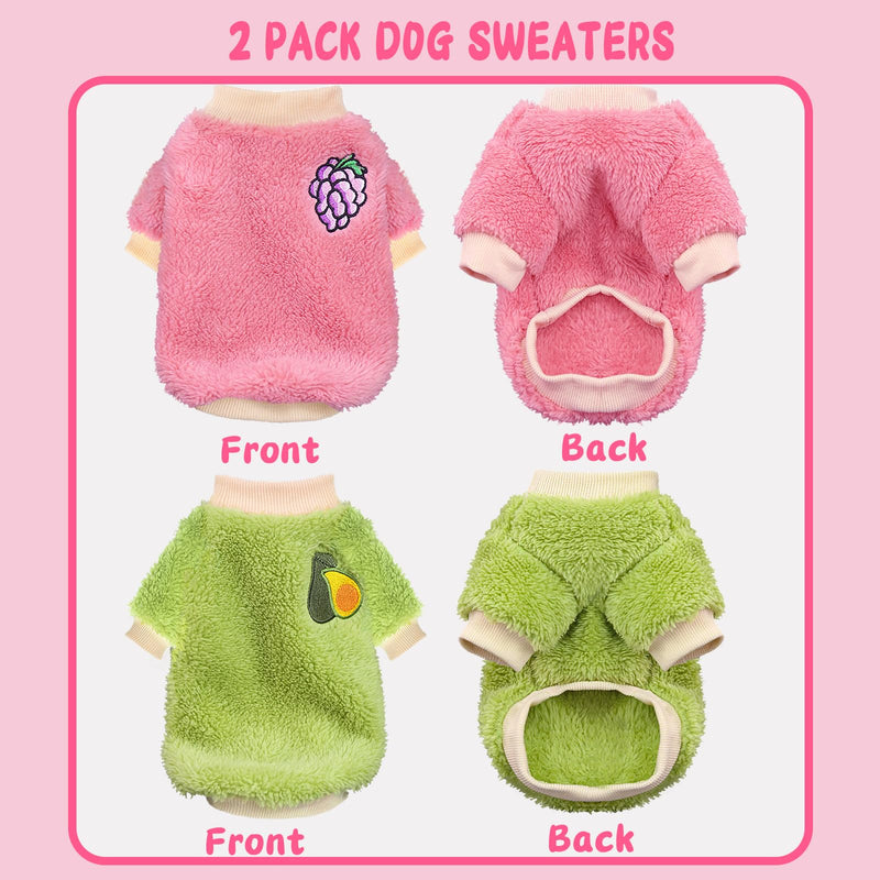 XXS Dog Sweaters for Small Dogs Girl, 2 Pack Warm Fleece Small Dog Sweaters for Winter, Cute Puppy Sweater Chihuahua Sweater Small Dog Clothes for Girls XX-Small Avocados, Grapes
