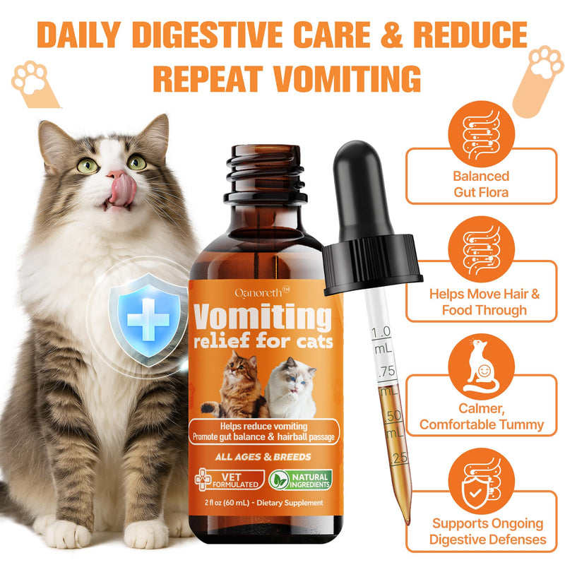 Cat Vomit Remedy & Vomiting Relief for Cats, Cat Digestive Support with Probiotics & Herbs for Sensitive Stomachs, Helps Calm Vomiting & Nausea from Hairballs, Indigestion, Diet Changes or Mild Stress