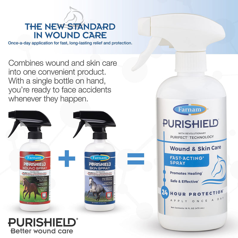 Farnam Purishield Wound & Skin Care Fast Acting Spray, Cleans and Treats Wounds on Horses, Dogs, Cats & Livestock 16 Ounces Wound Spray - BeesActive Australia