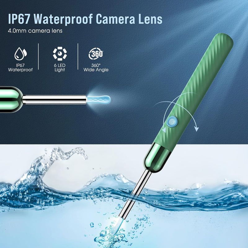 LEIPUT Ear Wax Removal - Earwax Remover Tool with 8 Pcs Ear Set - Ear Canal Cleaner with 1080P Camera - Ear Cleaning Kit with 6 Ear Spoon - Ear Camera for iOS & Android (Green) Green - BeesActive Australia