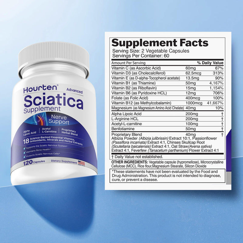 Advanced Sciatic Nerve Support Relief: Alpha Lipoic Acid - 18 in 1 Sciatica Supplements - Vitamin B Complex - Made in USA (120 Count (Pack of 1)) 120 Count (Pack of 1)
