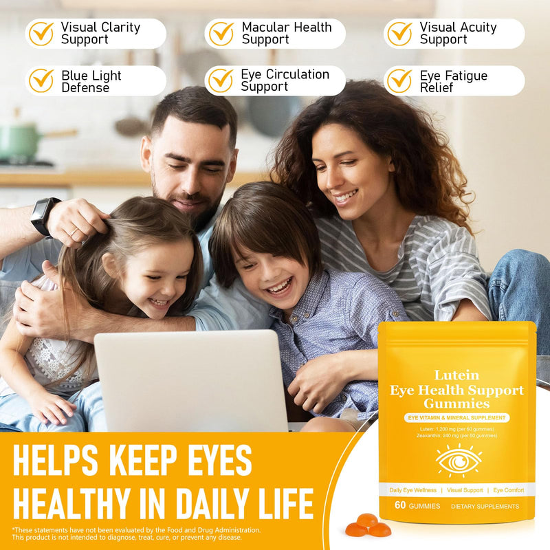 Lutein Gummies, Lutein and Zeaxanthin Supplements with Lutein 40mg & Zeaxanthin 8mg, Eye Vitamins Gummies for Eye Health Supplements, Seniors Adults & Teens Vision Health, Vegan, 60 Gummies