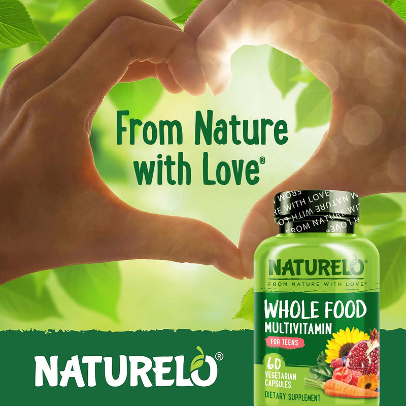NATURELO Teen Multivitamin - Whole Food Multivitamin - with Minerals for Teenage Boys & Girls - Supplement for Active Kids - Non-GMO - Vegan & Vegetarian - 60 Capsules Unflavored 60 Count (Pack of 1)