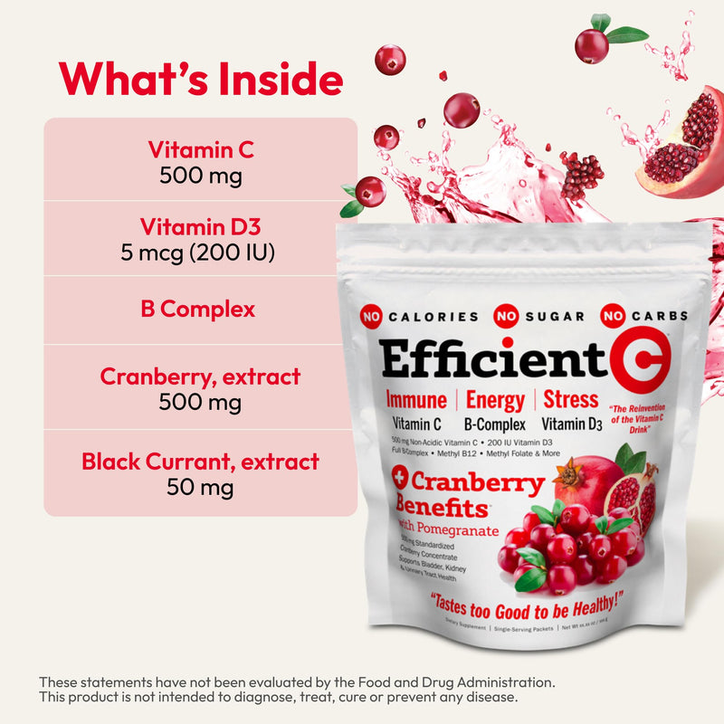 Andrew Lessman ProCaps Efficient C Mixed Berry 90 Drink Packets | 500 mg Non-Acidic Vitamin C plus Bilberry, Black Currant, Methylcobalamin B12 & Vitamin D3 for Immune, Energy & Eye Support. Cranberry Benefits w/ Pomegranate 0.07 Ounce (Pack of 90)
