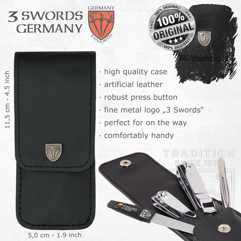 3 Swords Germany - Brand Quality 4 Piece Manicure Pedicure Grooming kit Set for Professional Finger & Toe Nail Care Tweezers File Clipper Fashion Leather case in Gift Box, Made by 3 Swords (77211) Black