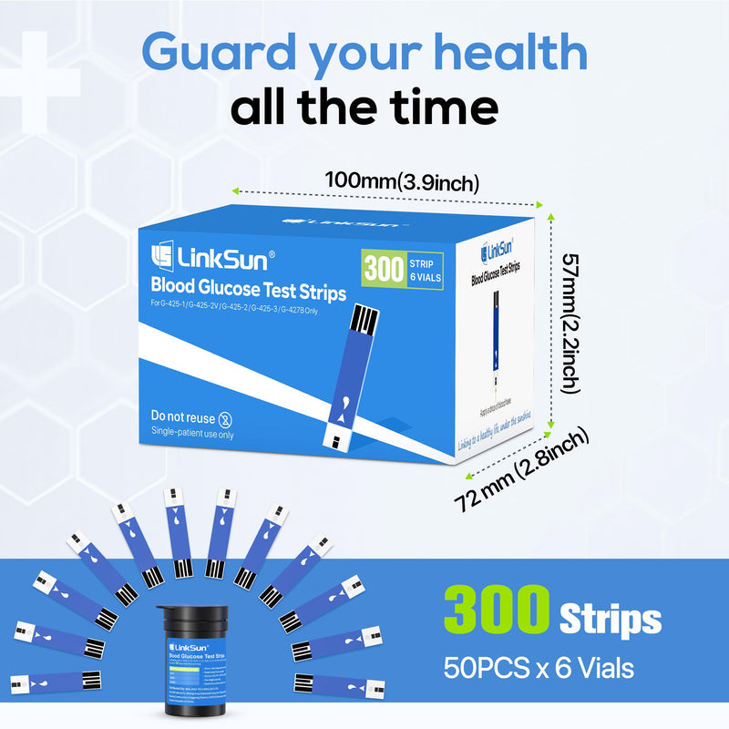 Diabetic Blood Test Strips*300, Used for G-425-1,G-425-2V, G-425-3, G-427B Blood Glucose Monitor Only, 0.7μl Blood Sample, Accurate Measurement, Results in 5 Seconds, 6 Bottles of 50 Pieces Each - BeesActive Australia