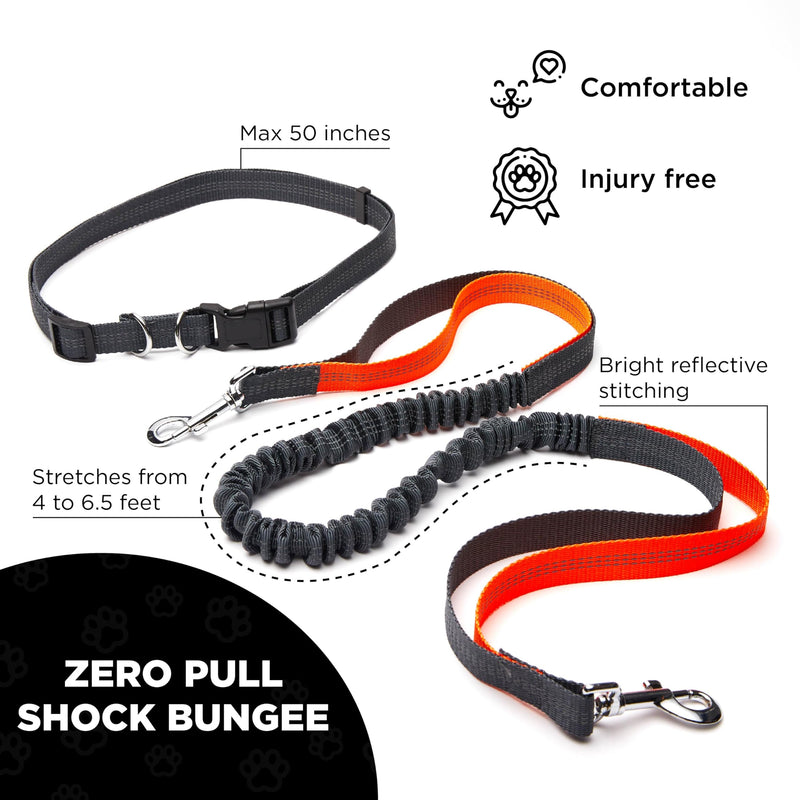 Hands Free Dog Leash, Waist Leash for Dog Walking, Crossbody Bungee Running Leash for Large Dogs, Reflective Waist Belt, Training Leash with Bag Dispenser, Dual Handle for Enhanced Control (Orange) Orange - BeesActive Australia