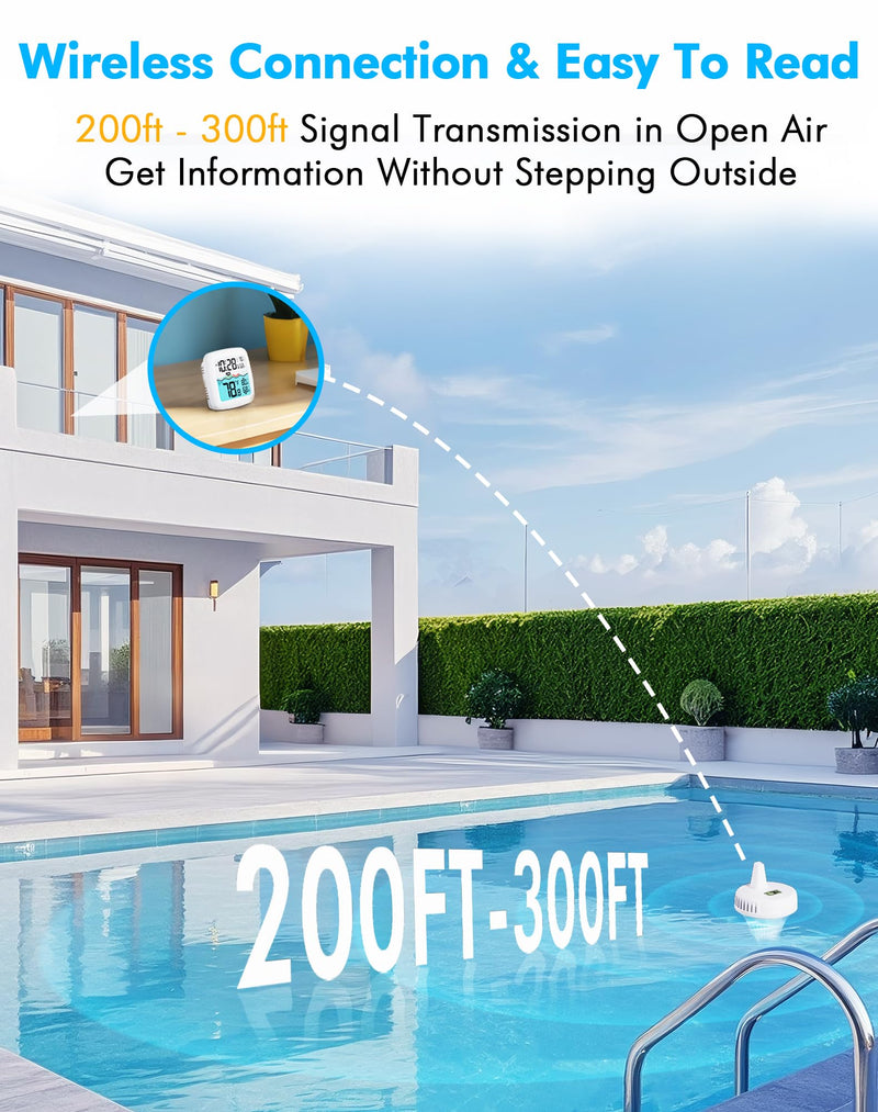 Pool Thermometer Floating Easy Read, IPX8 Waterproof Wireless Digital Thermometer with Indoor Thermometers for Swimming Pool, Spa, Aquarium, Cold Plunge, Hot Tub, Pond - BeesActive Australia