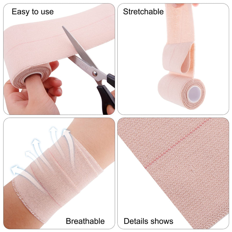BQTQ 6 Rolls Elastic Adhesive Tape 4 Inch Elastic Bandage Wrap Self Adhesive Wound Wrap Self Adherent Stretch Bandage Sports Tape Elastic Tape Bandage for Wrist Ankle Swelling Sprains (Beige) 4 Inch 6Rolls - BeesActive Australia