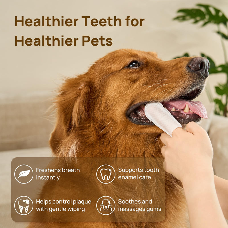 HICC PET Dental Finger Wipes for Dogs & Cats, Toothbrush-Free Plaque & Tartar Remover Wipes, Freshens Breath, Soothes Gums with Coconut Oil, Alcohol-Free & Safe to Lick Mint Flavored 1