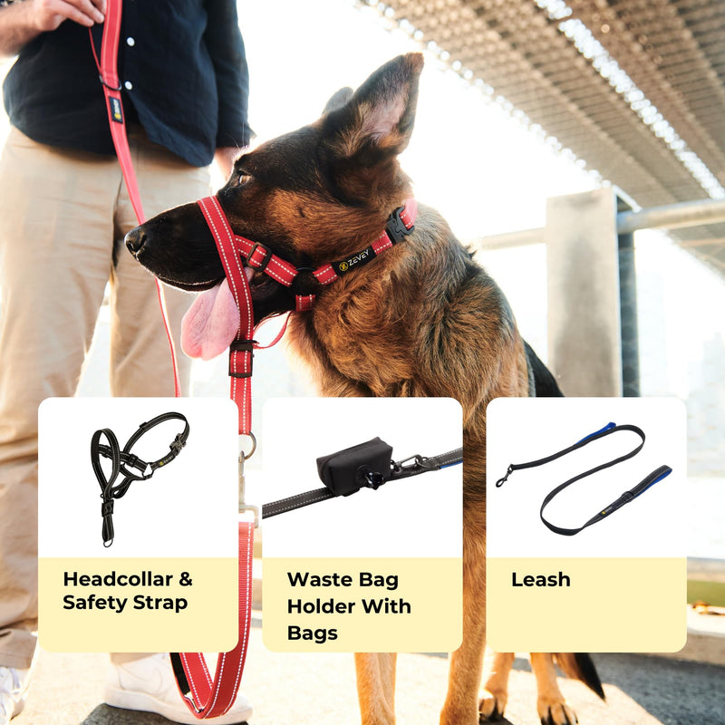 Dog Headcollar with Leash and Safety Strap Stops Heavy Pulling On The Leash Padded Reflective Head Halter for Small Medium Large Dogs Adjustable Head Harness for Training and Walking, (XL, RED) XL - BeesActive Australia