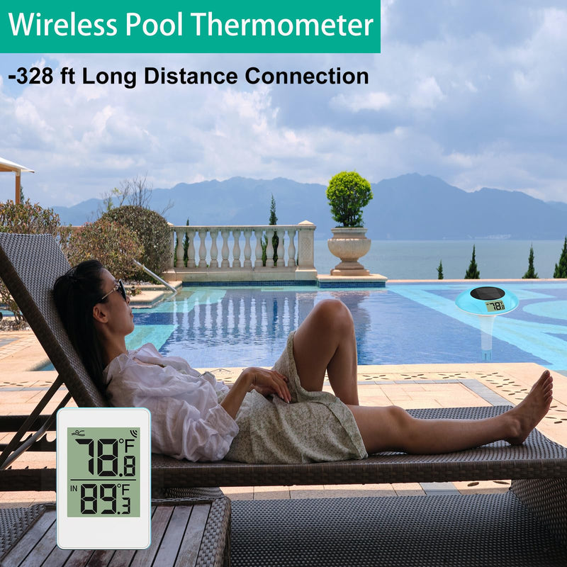 Wireless Pool Thermometer, Digital Pool Thermometer Floating Easy Read–IPX8 Waterproof Solar Temperature Gauge for Aquarium, Pond, 328 Feet Long Connection Light Blue - BeesActive Australia