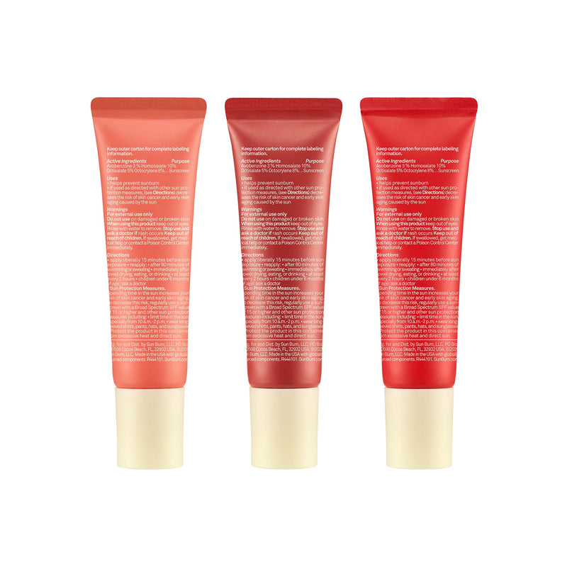 Sun Bum SPF 30 Sunscreen Tinted Lip Balm Multipack - Sunset Cove, Bonfire, and Heat Wave - Coconut Flavor Broad Spectrum Moisturizing with Aloe & Vitamin E - Hawaii 104 Act Compliant - 1.5 oz