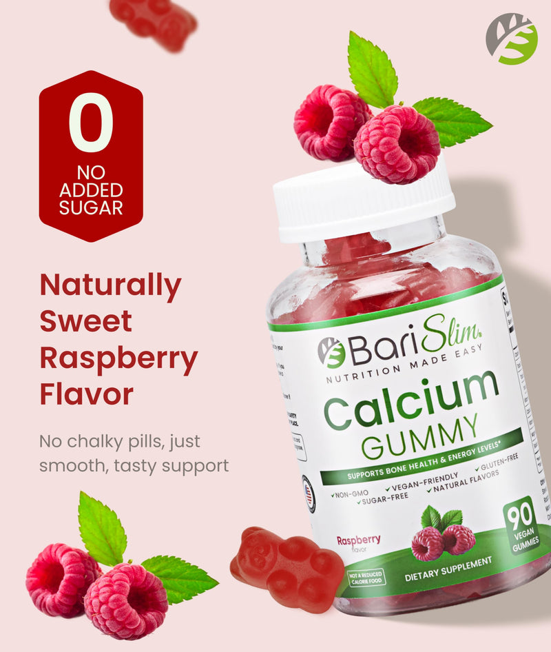 BariSlim Bariatric Calcium Gummies - Specially Formulated Bariatric Vitamins for Patients After Weight Loss Surgery - Supports Energy Levels & Bone Health | Raspberry (90 Vegan Gummies)