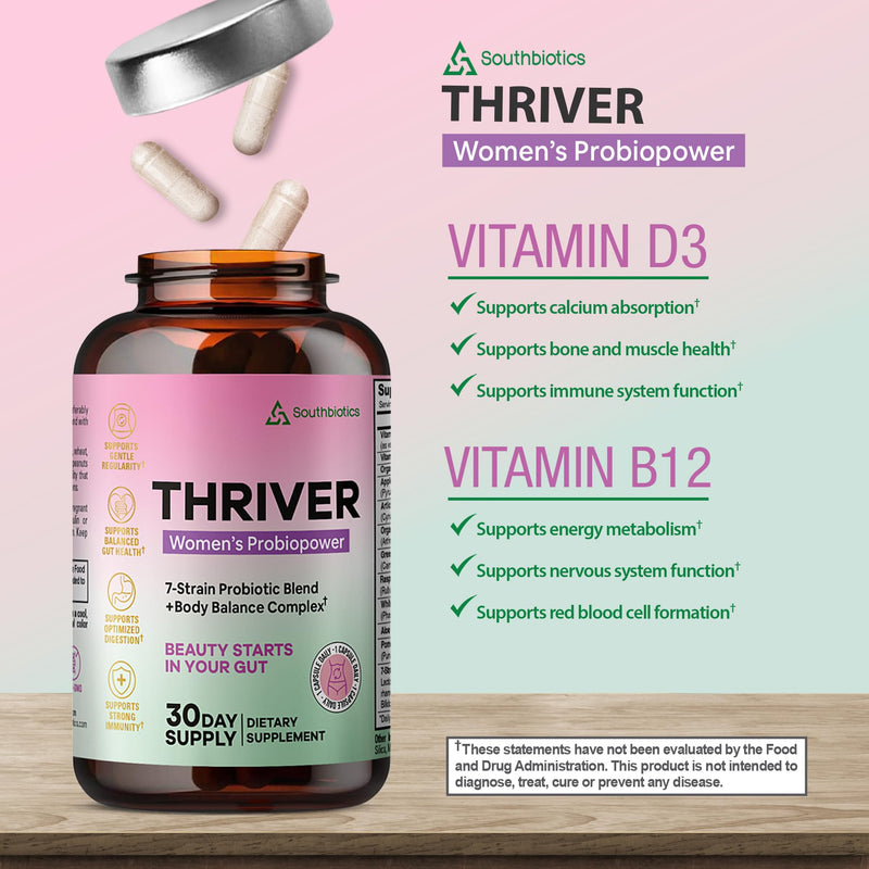Women's Daily Gut Health Formula | Probiotics, Prebiotics, Vitamin D & B12 | One Daily Vegan Capsule | Botanical Blend | Non-GMO | Made in USA