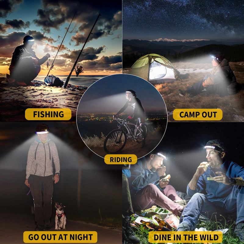 Othemo230 LED Headlamp, 230° Wide Beam Head Lamp, Motion Sensor LED Headlamp Rechargeable, 5Mode Headlamps for Adults, Bright Head Lights for Forehead, Hard Hat Headlight, Camping Essentials Gear 2Pcs 2