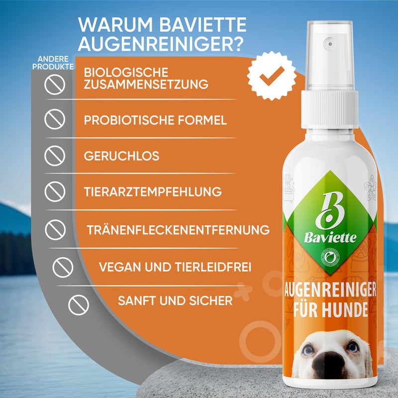 Baviette Dog Care – 100 ml Gentle Eye Area Care Spray for Dogs – Probiotic-Inspired with Microorganisms – Odourless, Alcohol-Free & pH-Neutral Eye Care