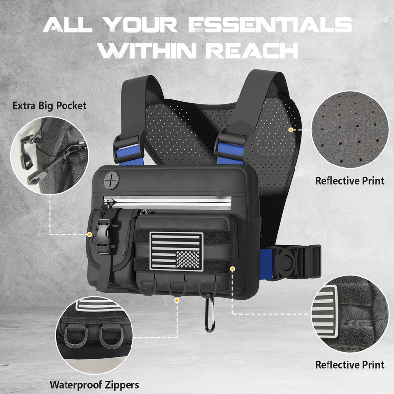 Sports Chest Bag For Men, Running Vest Bag with Water Resistant Lightweight Front Chest Pack With Built-In Phone Holder & Extra Storage For Workouts, Cycling, Hiking, L Size Large