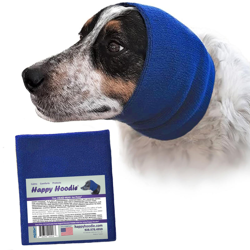 Happy Hoodie The Original Dog & Cat Calming Band - American Brand - Anxiety Relief/Noise Protection-Grooming-Thunder-Fireworks (Large, Blue) - Since 2008 Large
