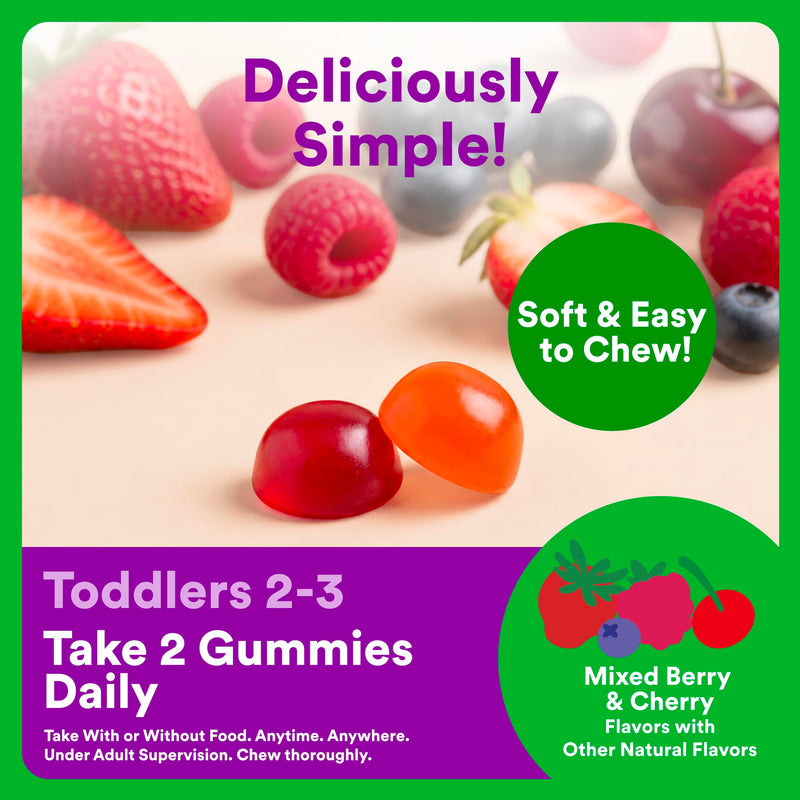 SmartyPants Toddler Organic Multi & Omegas Multivitamin Gummies with Omega 3 ALA, Vitamins D3, C, B12, B6, A, K, Zinc, Biotin, Clean Label, Mixed Berry and Cherry Flavors, 60 Gummies (30 Day Supply) 60 Count (Pack of 1) Organic + Omega