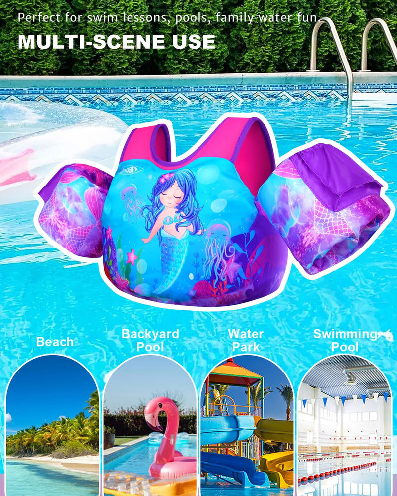 AEOCOO Puddle Float Jumper 20-30-50-60-70 Pounds, Toddler Swim Vest for 1-3-5-6-9 Years Old, Pool Floats with Swimming Arm Floaties Swim Jacket & Water Wings for Kids Swimmies, Boys, Girls, Niños Mermaid Fit 3-5-6-9 Years, 30-50-60-70 lbs