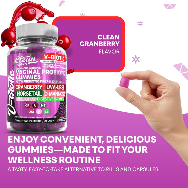 Clean Nutra Vbiotic Gummies, Cranberry, Horsetail, D-Mannose, UVA-Ursi, Probiotic Blend, Enzyme Blend, 60 Count (2) 2