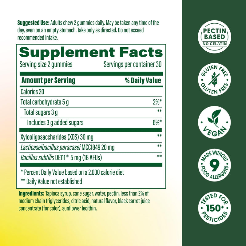MegaFood Probiotic Prebiotic & Postbiotic Gummies, Raspberry, 60 Gummies | 3-in-1 Digestion Support and Gut Health, Probiotics for Women and Men, Prebiotic Fiber Gummies for Adults, Vegan, 30 Servings