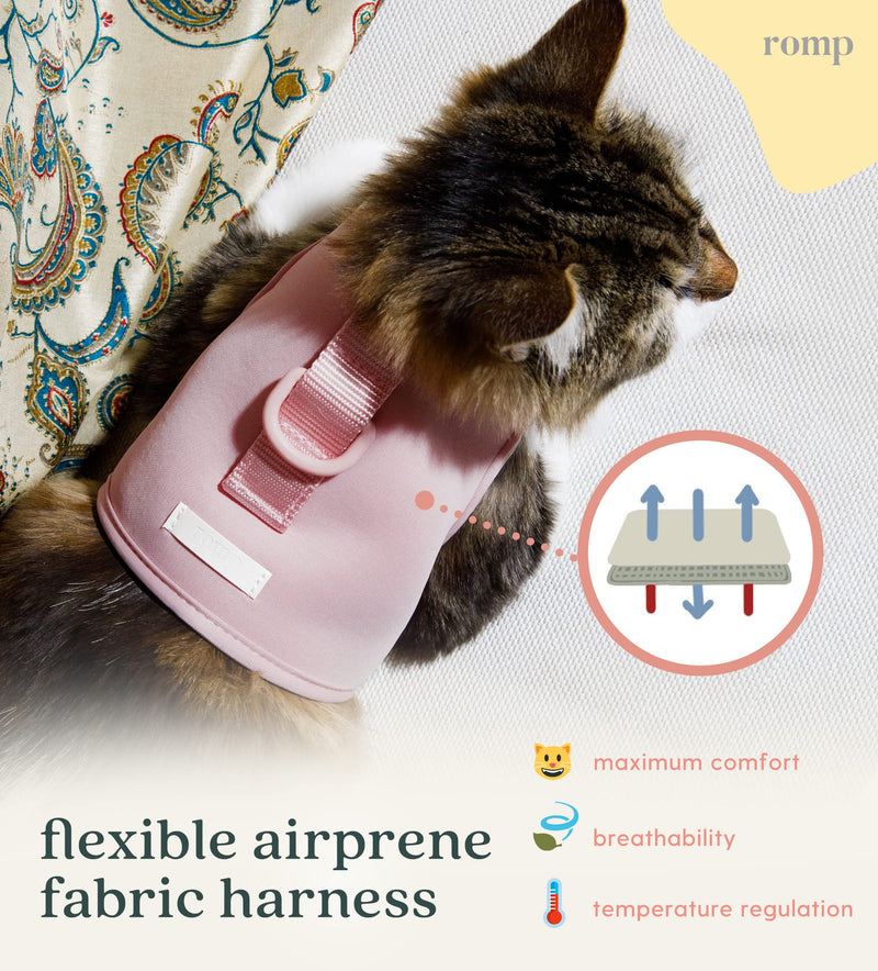 Cat Harness, Collar & Leash Set - Escape Proof Adjustable Choke Free Velcro Harness Vest for Walking Cats & Kittens (Powder Pink, Large) Powder Pink - BeesActive Australia