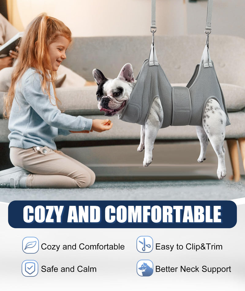 Dog Grooming Hammock Hanging Harness for Nail Trimming,X-Large Dog Grooming Sling with Thick Neck Support,Gray Dog Holder for Pet Grooming XL (80 LB Max) Silver Grey 13-22.5in - BeesActive Australia