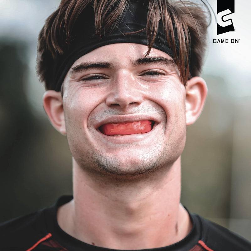 Game On Mouthguards - Only ADA Accepted Strapless Sports Mouth Guard for Football, Basketball, Lacrosse, Hockey - Superior Protection, Comfortable Fit (Braces Mouthguard) Adult Black