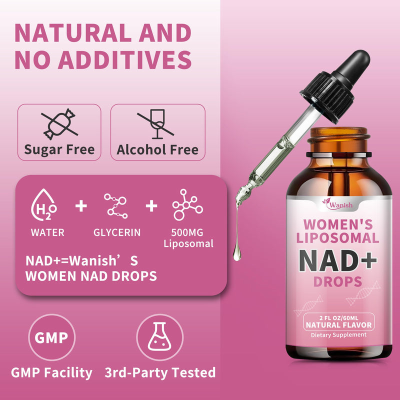 Wanish Liposomal NAD Supplements for Women, Pure 500mg NAD Nicotinamide - Cell Regeneration，Energy & Metabolism Support, Vegan,Sugar Free，Additives Free，6 Fl Oz 2 Fl Oz (Pack of 3)