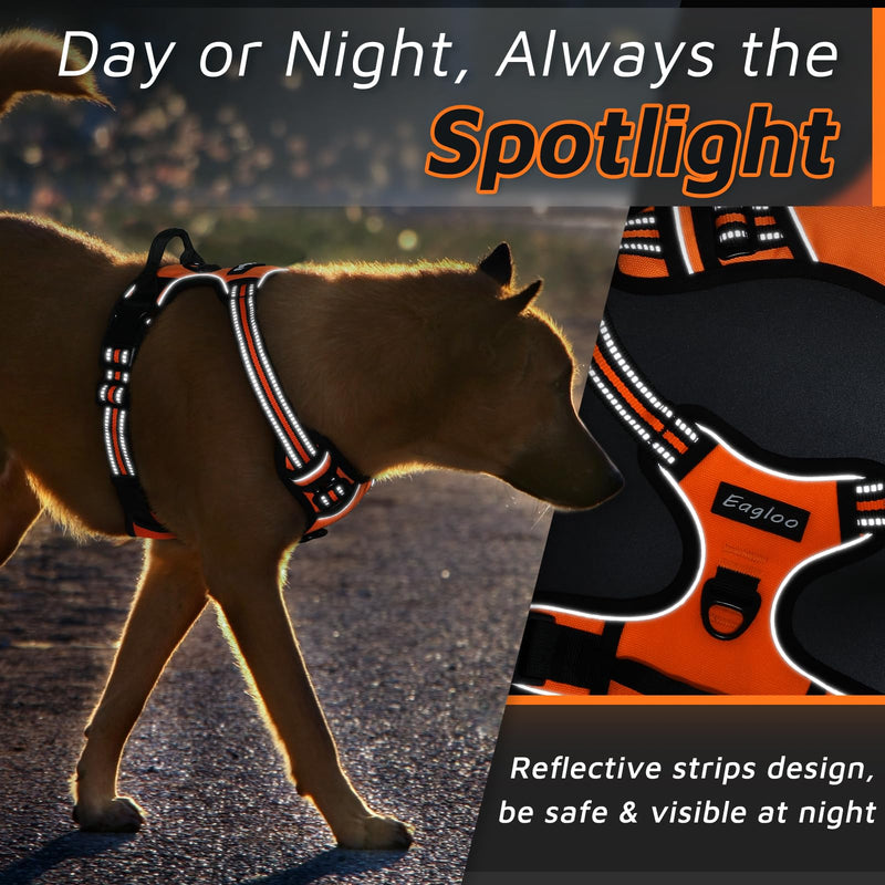 Eagloo Dog Harness for Large Dogs, No Pull Service Vest with Reflective Strips and Control Handle, Adjustable and Comfortable for Easy Walking, No Choke Pet Harness with 2 Metal Rings, Orange, L - BeesActive Australia