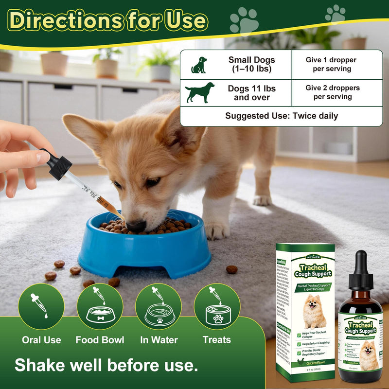 Trachea Cough Elixir, Collapsed Trachea Support for Dogs, Tracheal & Respiratory Airway Liquid, Dog Cough Relief Drops for Small Breeds, Natural Herbal Formula 2 fl oz Chicken Flavor