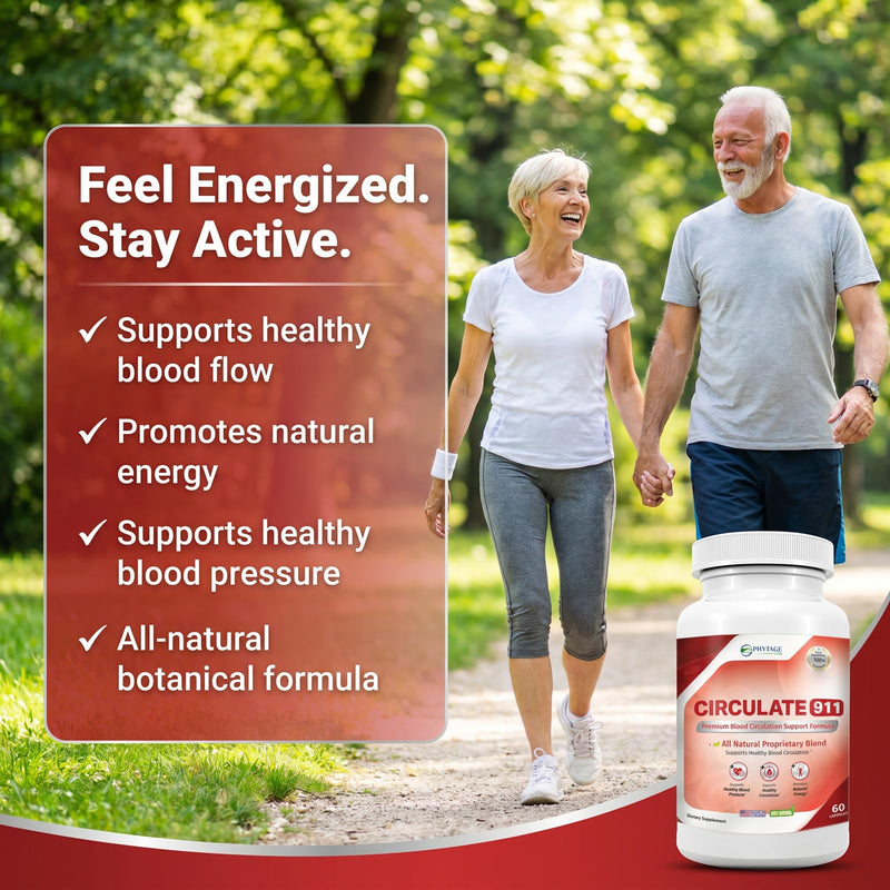 Circulate 911 – Premium Blood Flow Support Supplement – Natural Antioxidant Formula with Hawthorne, Olive Leaf & Green Tea – Supports Healthy Blood Pressure & Natural Energy – 60 Capsules