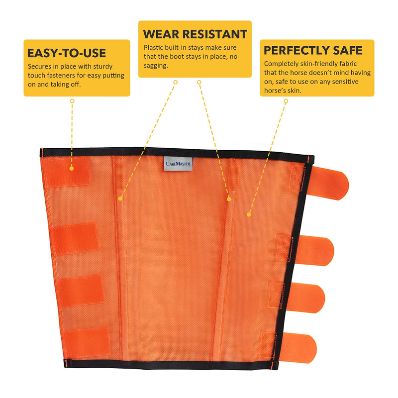 Fine Mesh Fly Boots Loose Fitting & Non-Slip Horse Fly Leggings No More Horsefly Nuisance Greatly Reduce Stomping Breathable with Natural Air Flow (Set of 4) Vibrant Orange Small - BeesActive Australia