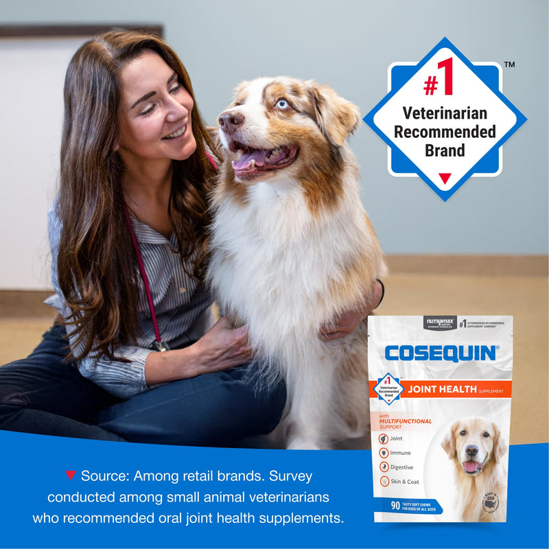 Nutramax Cosequin Joint Health Supplement with Multifunctional Support for Dogs, Soft Chews with Glucosamine, Chondroitin, Omega-3s, and Postbiotics, 90 Count