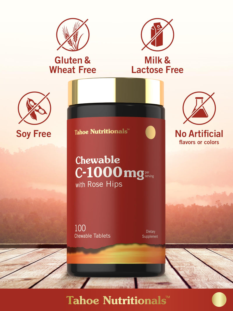 Carlyle Vitamin C Chewables | 1000mg | 100 Tablets | Natural Orange Flavor | Vegetarian, Non-GMO & Gluten Free Supplement | Tahoe Nutritionals