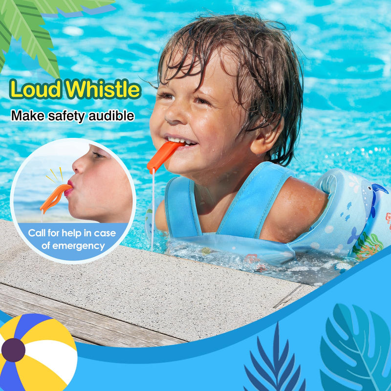 MoKo Toddler Swim Vest for Kids, Swim Arm Floaties 22-66 lbs Boys and Girls Cartoon Swimming Water Wings Pool Float Vests Sleeves Shoulder Straps Arm Band for Children Learn to Swim, Blue Shark A-Sky Blue Shark for kids 22-66 lbs