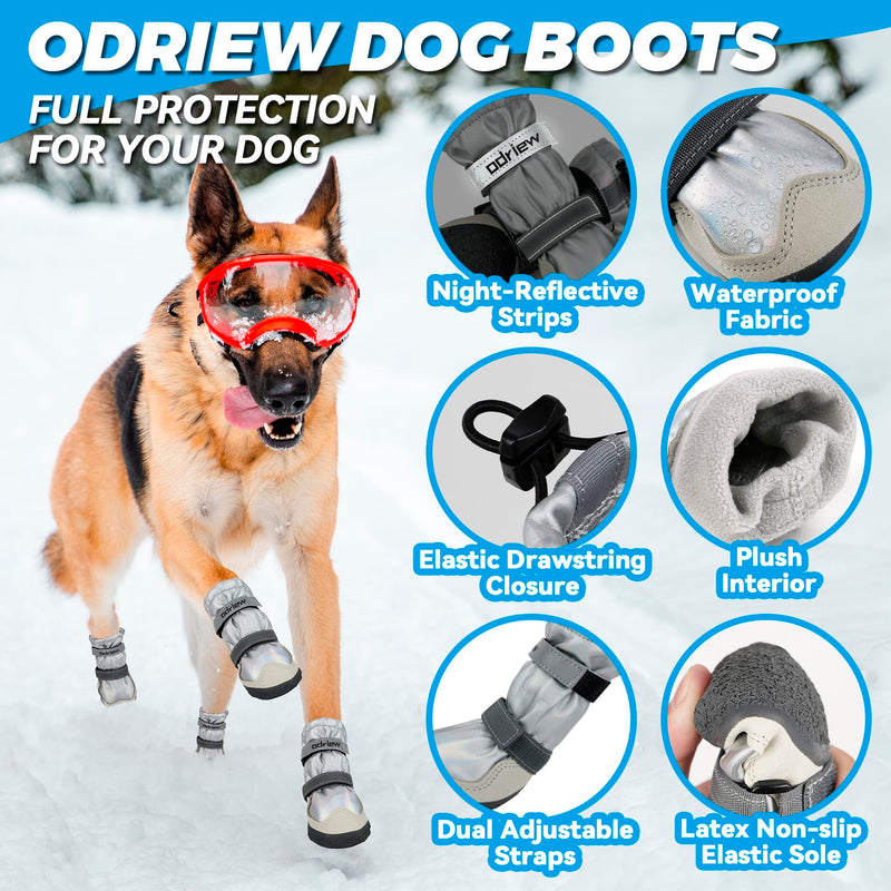 Dog Shoes Large Size Dogs, Dog Booties and Paw Protectors, 4PCS Shoes for Dogs, Rugged Anti-Slip Sole, with Night Reflective Strip for Hot Pavement and Rain or Snow Walking Hiking. (Silver, 3) Silver - BeesActive Australia