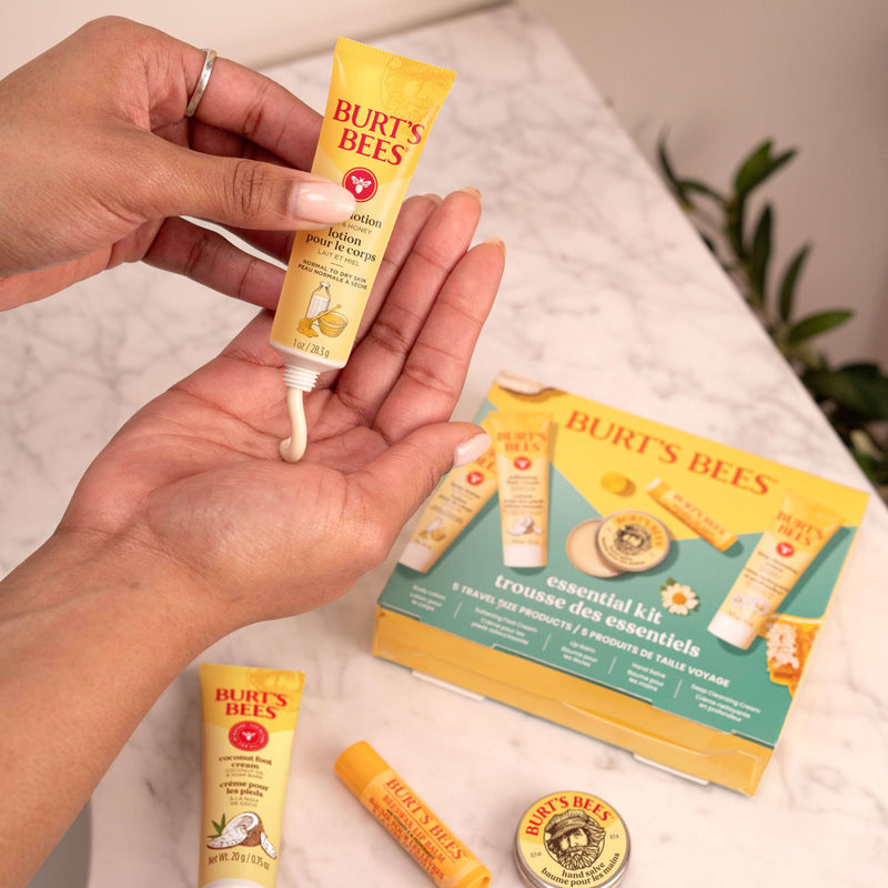 Burt's Bees Gift Ideas - Essentials Everyday Set, 5 Travel Size Products - Deep Cleansing Cream, Hand Salve, Body Lotion, Foot Cream and Original Lip Balm Everyday Essentials Set- New