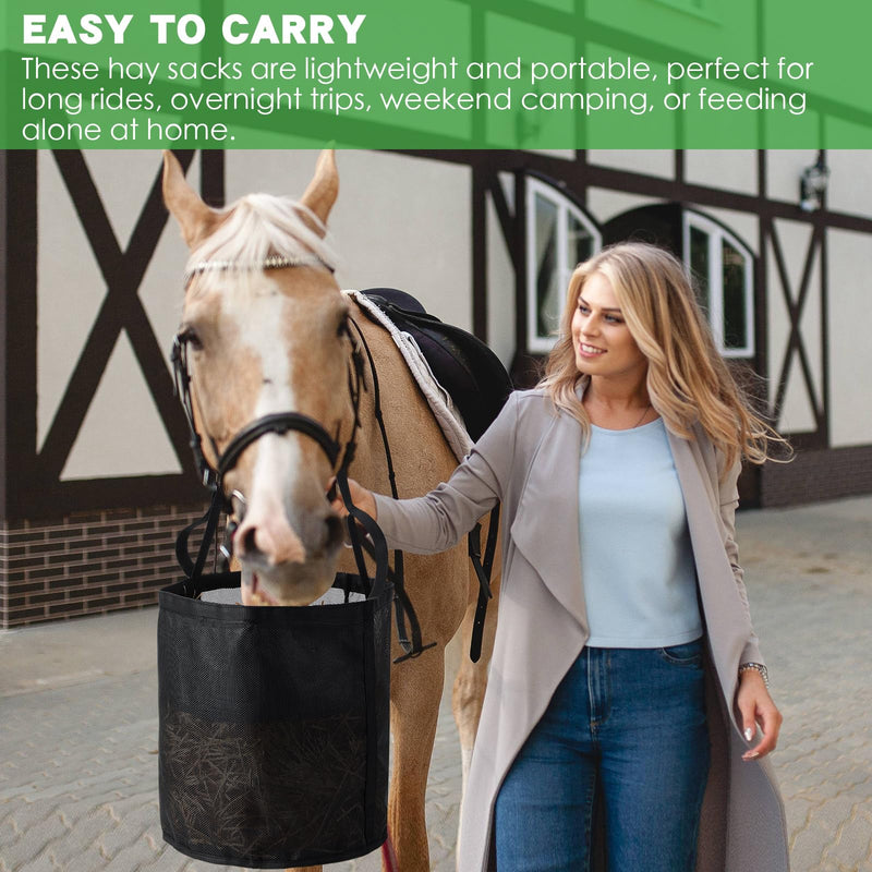3 Pcs Horse Feed Bag Heavy Duty Mesh Horse Feeder Breathable Grain Bag Mesh Horse Feed Bucket with Adjustable Strap and Waterproof Bottom, Black, 3 Size - BeesActive Australia