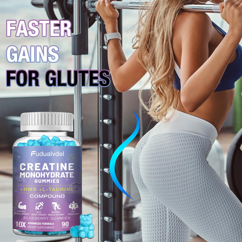 2 Pack 8000MG Creatine HMB Monohydrate Gummies with L-Taurine,Muscle Boosting,Energy Boosting,Vitamin B12, Men & Women,180 Blueberry Flavored Fudge,60 Days Supply 90 Count (Pack of 2)