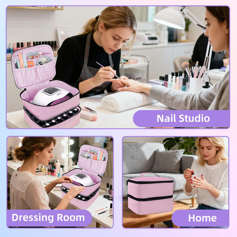 ALSLEA Nail Polish Organizer Holds 30 Bottles (15ml - 0.5 fl.oz) Double-layer Gel Nail Polish Kit Case, Nail Holder for Nail Lamp, Portable Nail Organizer and Storage for Nail Supplies (Pink) Pink 30 slots
